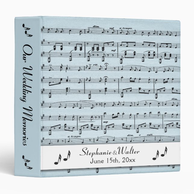 Blue Sheet Music Wedding Book 3 Ring Binder (Front/Spine)