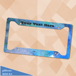 blue shell abalone pattern & text license plate frame