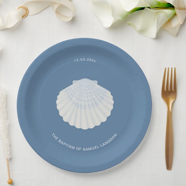 Blue shell baptism christening Paper Plate (Creator Uploaded)