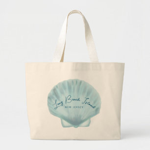 Blue shell beach large tote bag