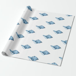 Blue shell nautical coastal beach sea ocean wrapping paper