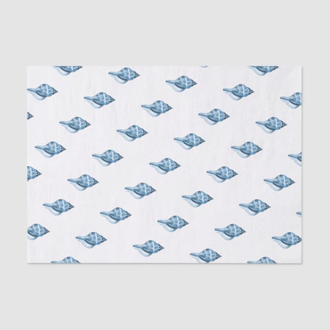 Blue shell ocean nautical coastal gift wrapping tissue paper (Front)
