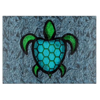 Blue Shell Turtle Glass Cutting Boards