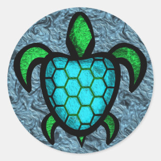 Blue Shell Turtle Round Stickers