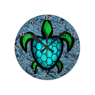 Blue Shell Turtle Round Wall Clock