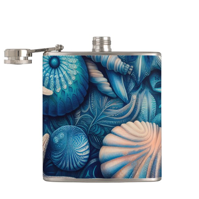 Blue Shells Beach Batik Starfish Sand Dollar Flask (Opened)