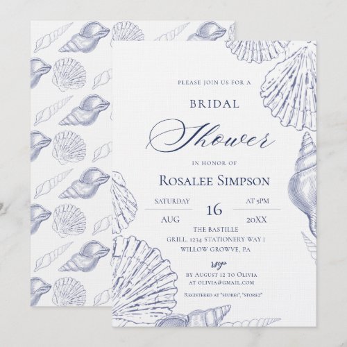 Blue Shells Beach Elegant Bridal Shower Invitation