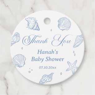 Blue Shells Coastal Beach Baby Shower Thank You Favor Tags