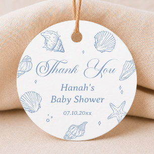 Blue Shells Coastal Beach Baby Shower Thank You Favor Tags