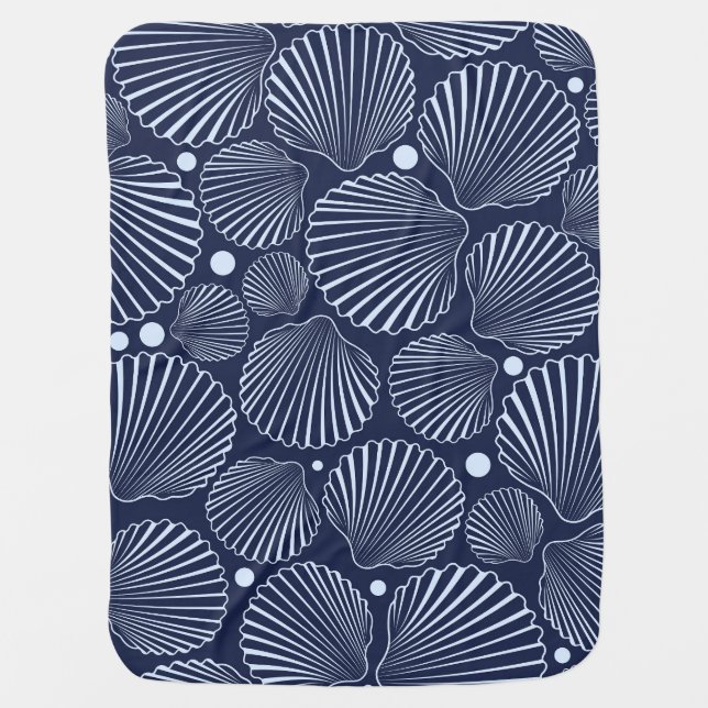 Blue shells, summer sea pattern. baby blanket (Front)