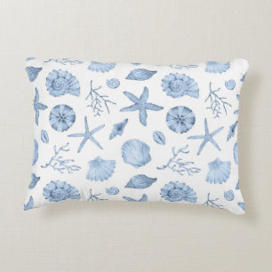 Blue Shells Watercolor Accent Pillow