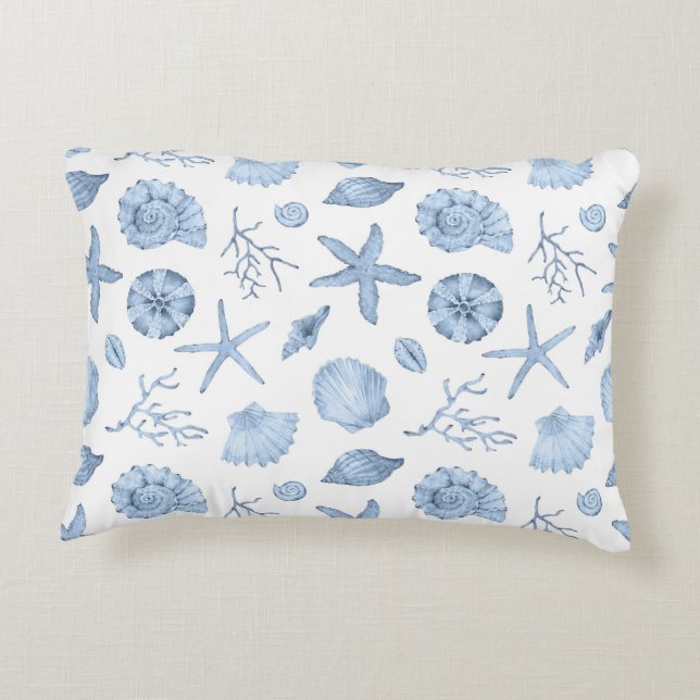 Blue Shells Watercolor Accent Pillow (Back)