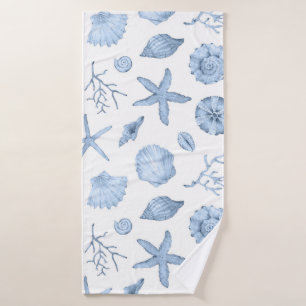 Blue Shells Watercolor Bath Towel