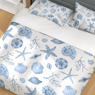 Blue Shells Watercolor Duvet Cover