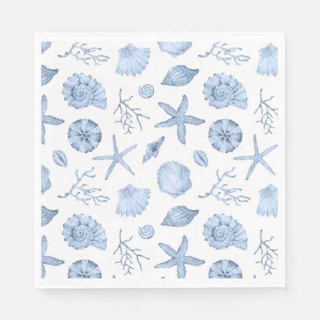Blue Shells Watercolor Napkins (Front)
