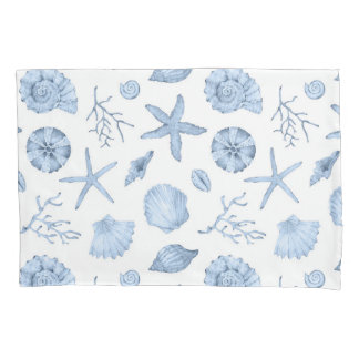 Blue Shells Watercolor Pillow Case