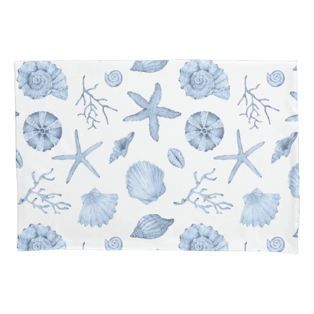 Blue Shells Watercolor Pillow Case (Front)