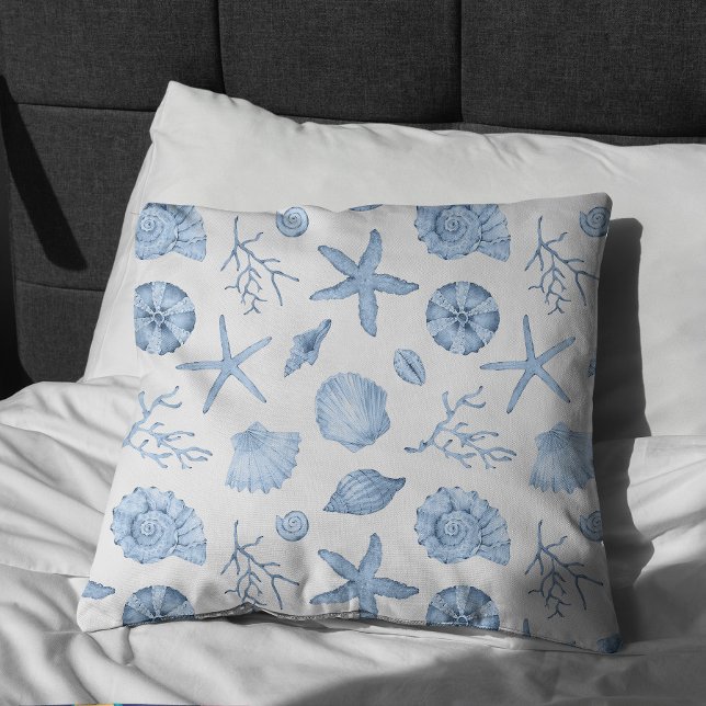 Blue Shells Watercolor Throw Pillow (Creator Uploaded)