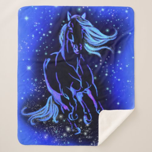 Blue Sherpa Blanket Horse Running At Night 