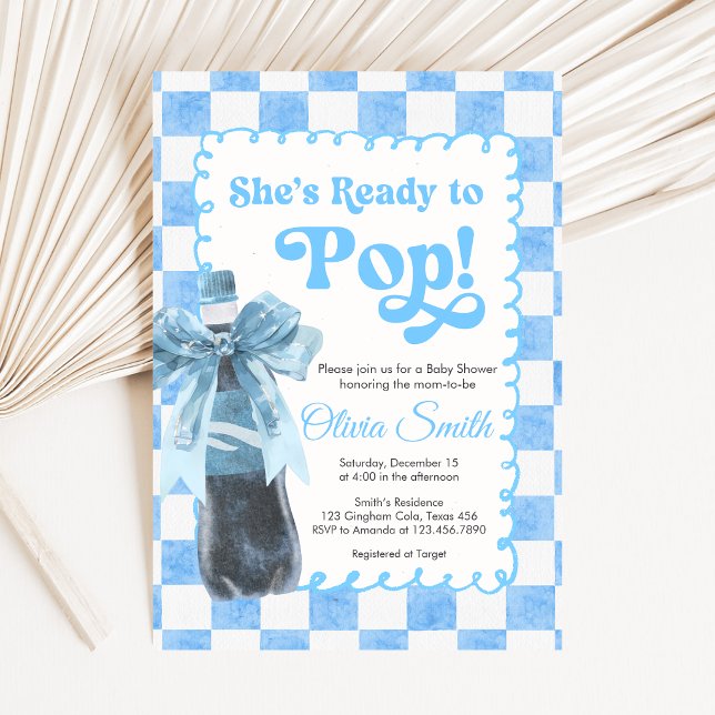 Blue She's Ready to Pop Baby Shower Invitation (Ready to Pop Cola Baby Shower Invitation)