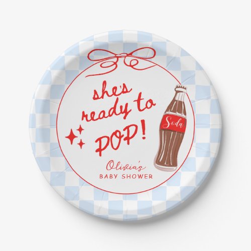 Blue She's Ready to Pop Soda Baby Shower Paper Plates