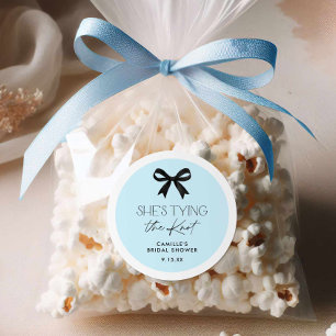 Blue She's Tying The Knot Bow Classic Round Sticker