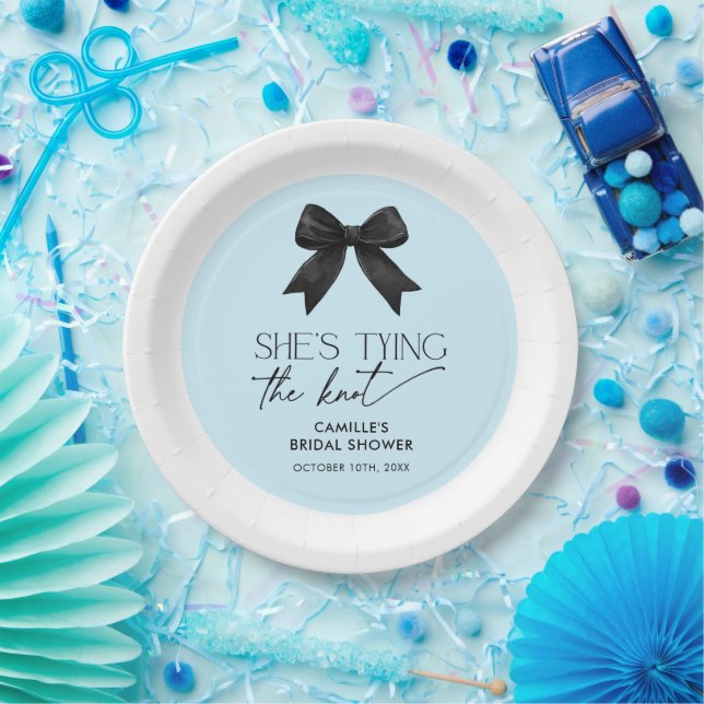 Blue She's Tying The Knot Bow Wedding Paper Plates (Party)