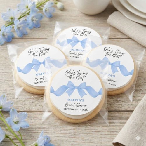 Blue She's Tying the Knot Bridal Shower Favor Classic Round Sticker