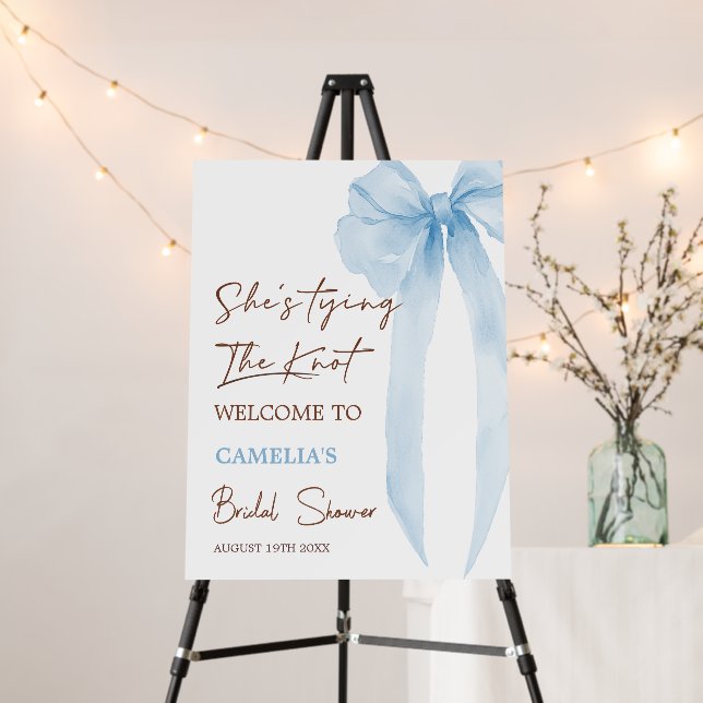 Blue She's Tying The Knot Bridal Shower Welcome Foam Board (In Situ (Stand))