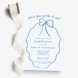 Blue She's Tying the Knot Doodle Bow Bridal Shower Invitation