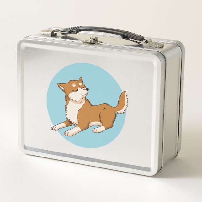Blue shiba design. metal lunch box (Front)