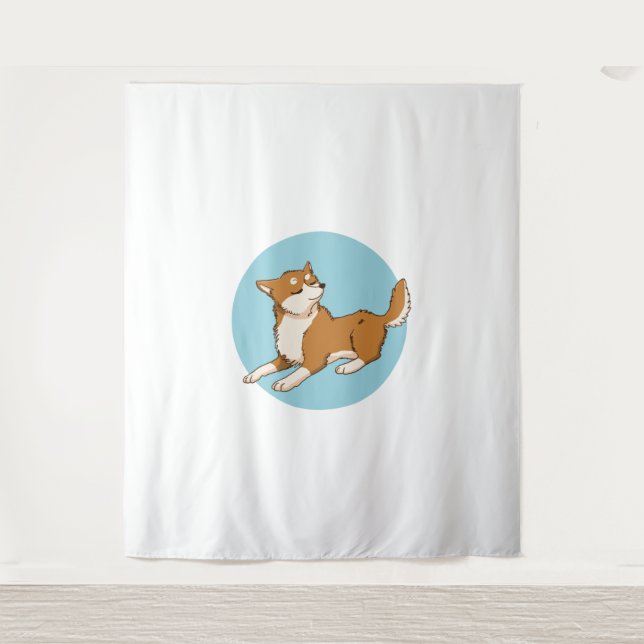 Blue shiba design. tapestry (Front)