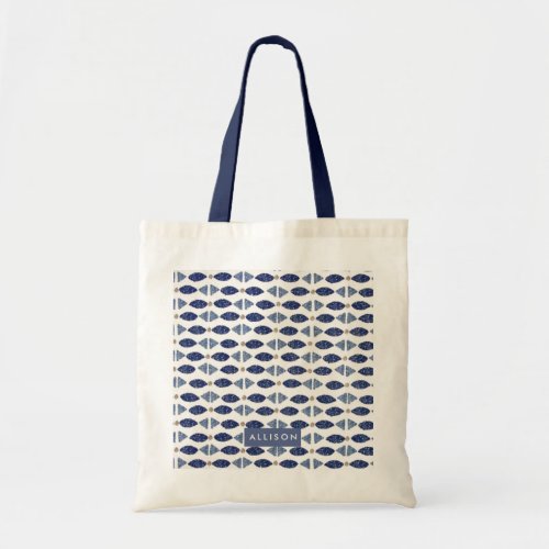 Blue Shibori Pattern Personalized Name Tote Bag