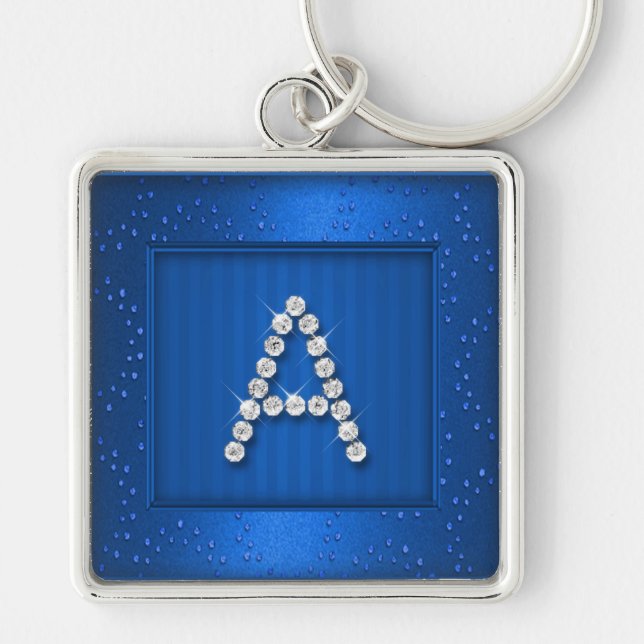Blue Shimmer and Sparkle with Monogram Keychain (Front)
