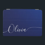 Blue Shimmer Elegant Calligraphy Script Name iPad Mini Cover<br><div class="desc">Blue Shimmer White Elegant Calligraphy Script Custom Personalized Add Your Own Name iPad Air Cover features a modern and trendy simple and stylish design with your personalized name or initials in elegant hand written calligraphy script typography on a metallic blue shimmer background. Perfect gift for birthday, Christmas, Mother's Day and...</div>
