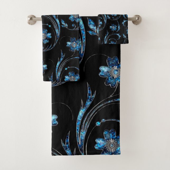 Blue Shimmer Floral 2  Bath Towel Set (Insitu)