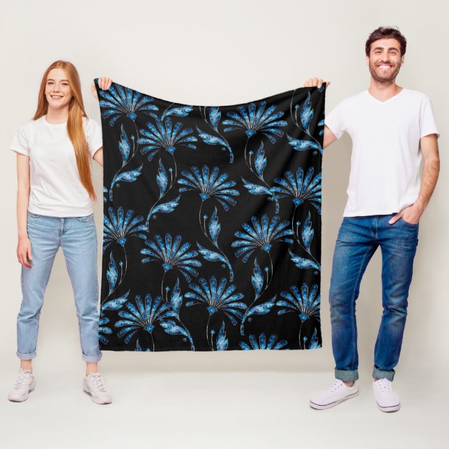 Blue Shimmer Floral Fleece Blanket (In Situ)