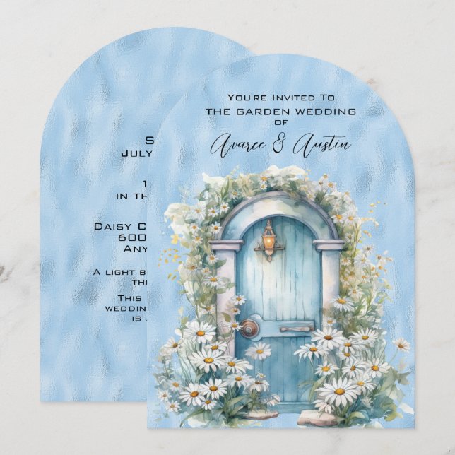 Blue Shimmer Garden Door Daisy  Invitation (Front/Back)