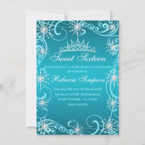 Blue Shimmer Snowflake Birthday Invite