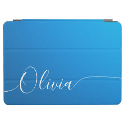 Blue Shimmer White Elegant Calligraphy Script Name iPad Air Cover