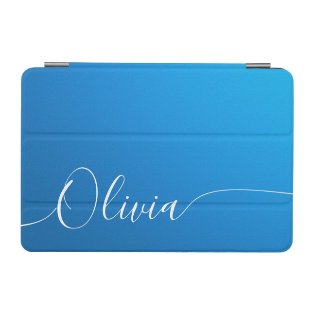 Blue Shimmer White Elegant Calligraphy Script Name iPad Mini Cover (Horizontal)
