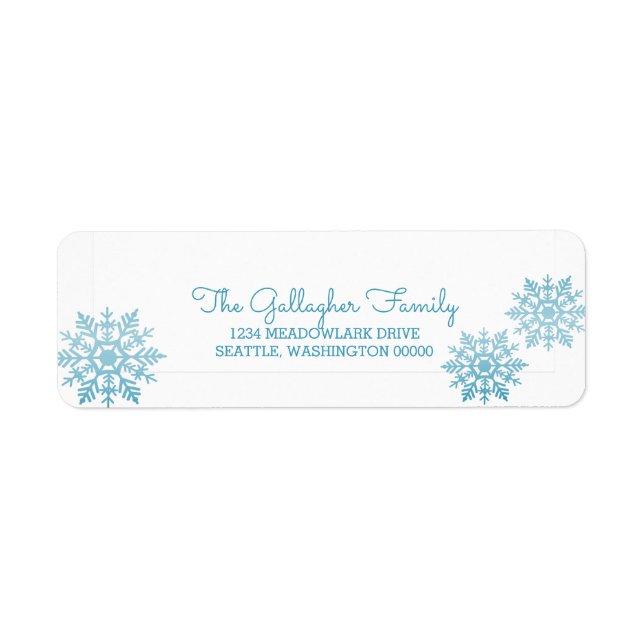 Blue Shimmering Chic Snowflake Holiday Label (Front)