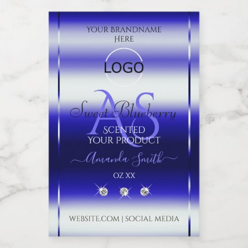 Blue Shimmery Product Labels Initials Jewels Logo