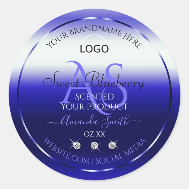 Blue Shimmery Product Labels Initials Jewels Logo (Front)