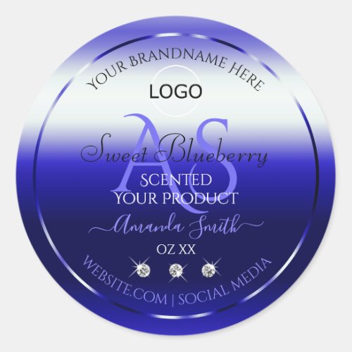 Blue Shimmery Product Labels Initials Jewels Logo