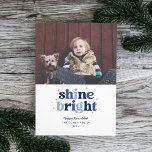 Blue Shine Bright Hanukkah Photo Card<br><div class="desc">This fun Hanukkah card features the words shine bright in multicolored letters with space for a single photo. The back has a matching stripe pattern.</div>