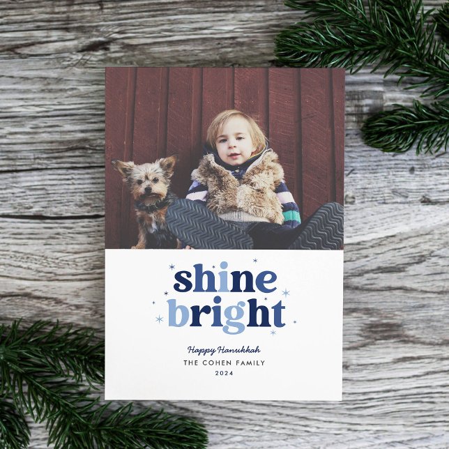 Blue Shine Bright Hanukkah Photo Card (Creator Uploaded)