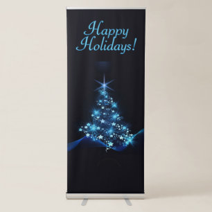 Blue Shine of Stars Christmas Tree Happy Holidays Retractable Banner