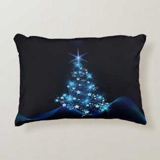Blue Shine of Stars on Christmas Tree Dark Accent Pillow