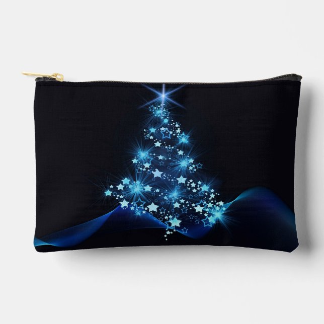 Blue Shine of Stars on Christmas Tree Dark  Accessory Pouch (Front)